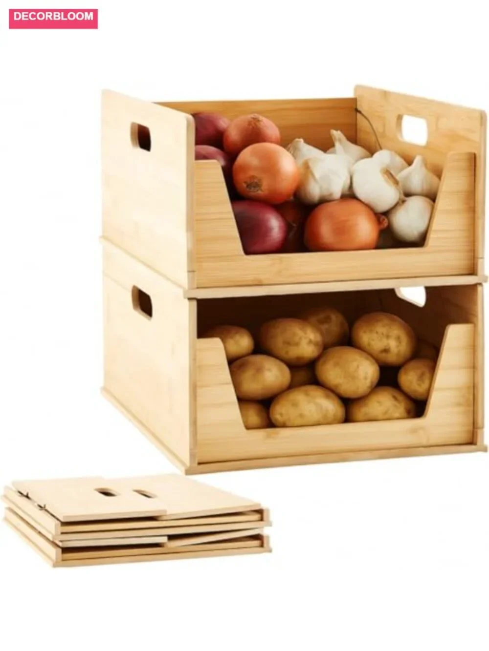 2 Pack Bamboo Stackable Pantry Storage Bins Open Front Organizer